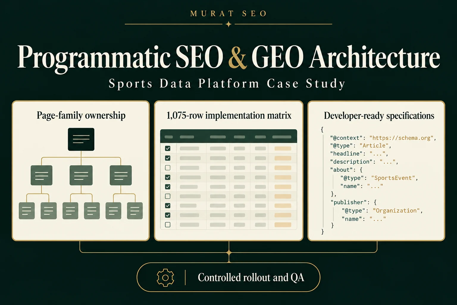 Programmatic SEO and GEO project scope showing page-family ownership, implementation matrix and developer specifications