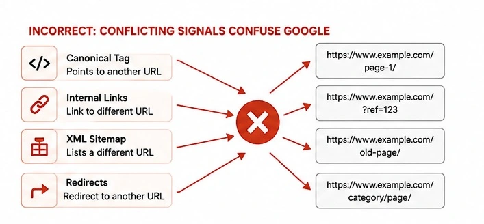 Incorrect canonical signal pointing Google away from the intended webpage