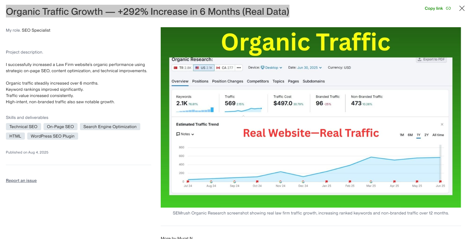 Organic SEO traffic growth portfolio case study