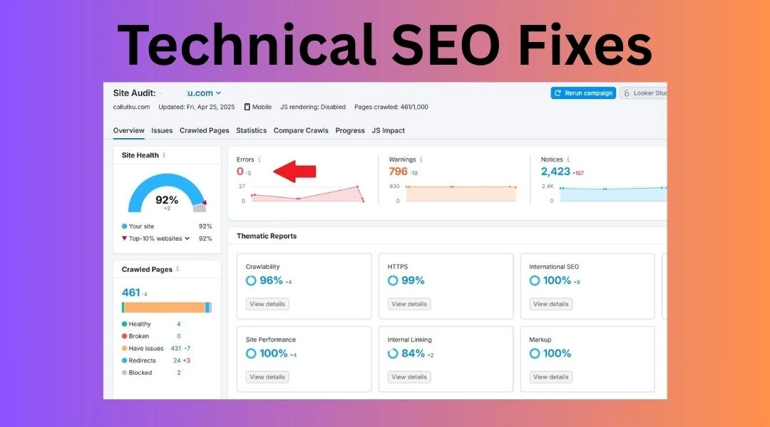 Technical SEO fixes for indexing, redirects and crawlability