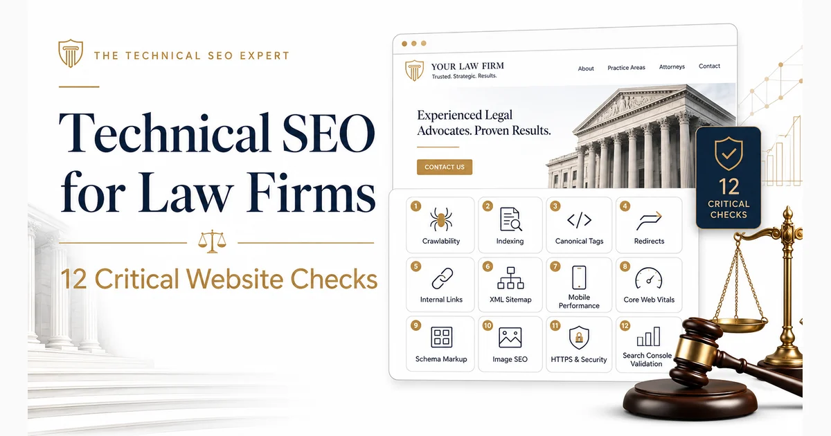Technical SEO for law firms checklist showing 12 critical website checks